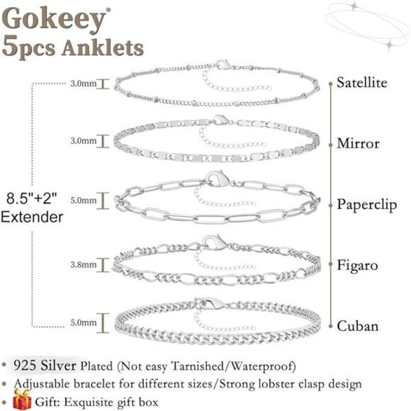 Ankle Bracelets for Women, 14k Gold Jewelry Set Waterproof Layered Cuban Chain - Picture 2 of 7